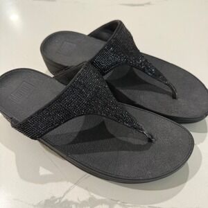 Fitflop Lulu Womens Black Sparkle Rhinestone Thong Flip Flop Sandals Size‎ US 9